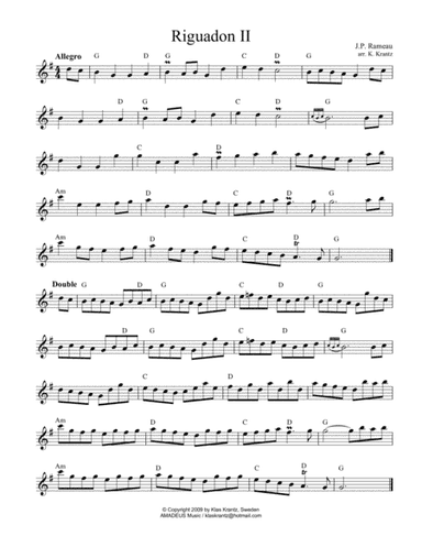 Riguadon ii, lead sheet with guitar chords, G Major (arr. Amadeus Music)