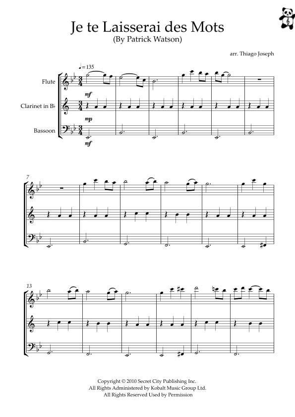 Je Te Laisserai Des Mots (arr. Thiago Joseph)