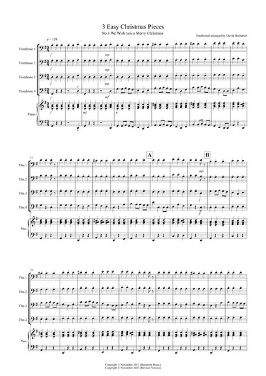 3 Easy Christmas Pieces for Trombone Quartet (arr. David Burndrett)