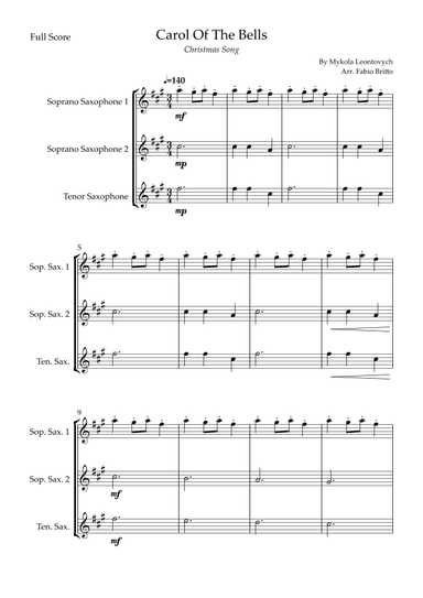 Carol Of The Bells (Christmas Song) for Saxophone Trio (arr. Fabio Britto)