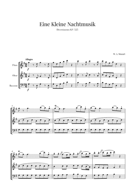 Eine Kleine Nachtmusik for Flute, Oboe and Bassoon (arr. Cadenza Editions)