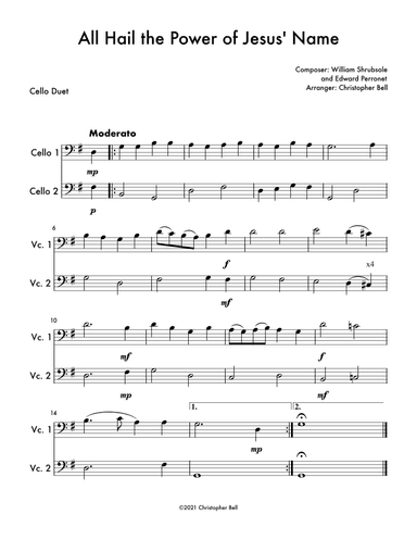 All Hail the Power of Jesus' Name - Easy Cello Duet (arr. Christopher Bell)