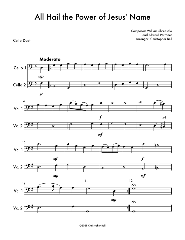 All Hail the Power of Jesus' Name - Easy Cello Duet (arr. Christopher Bell)