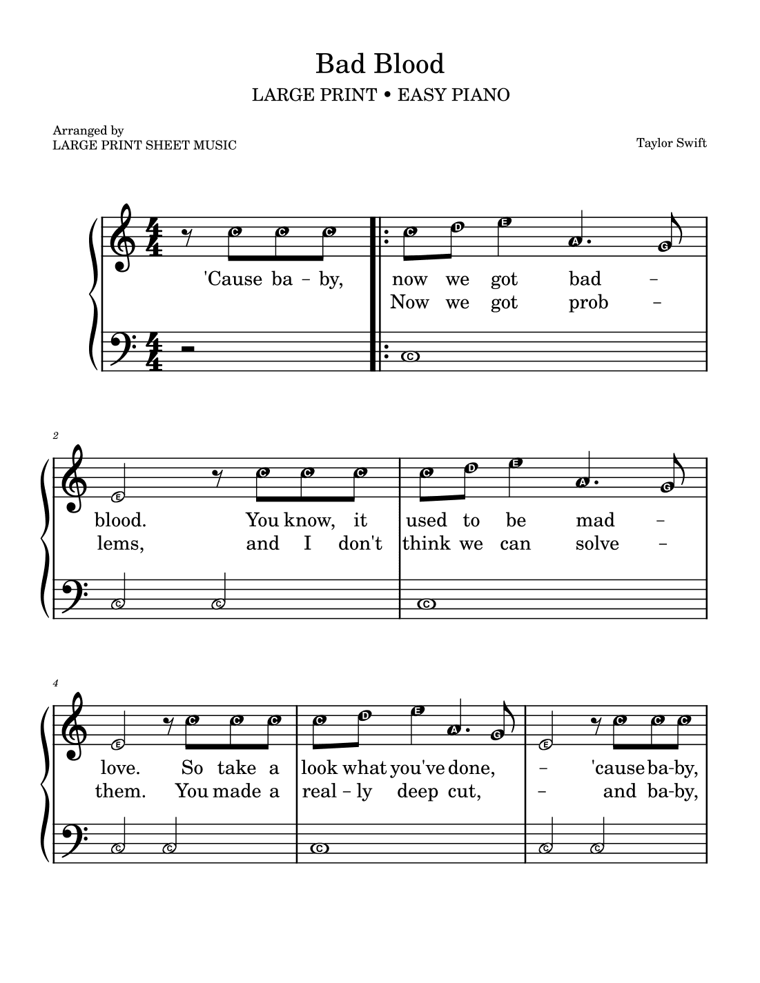 Bad Blood (arr. Large Print Sheet Music)