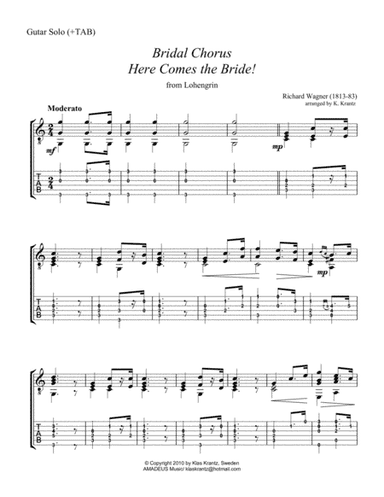 Bridal Chorus / Here Comes the Bride! for easy guitar solo (+TAB) (arr. Klas Krantz)