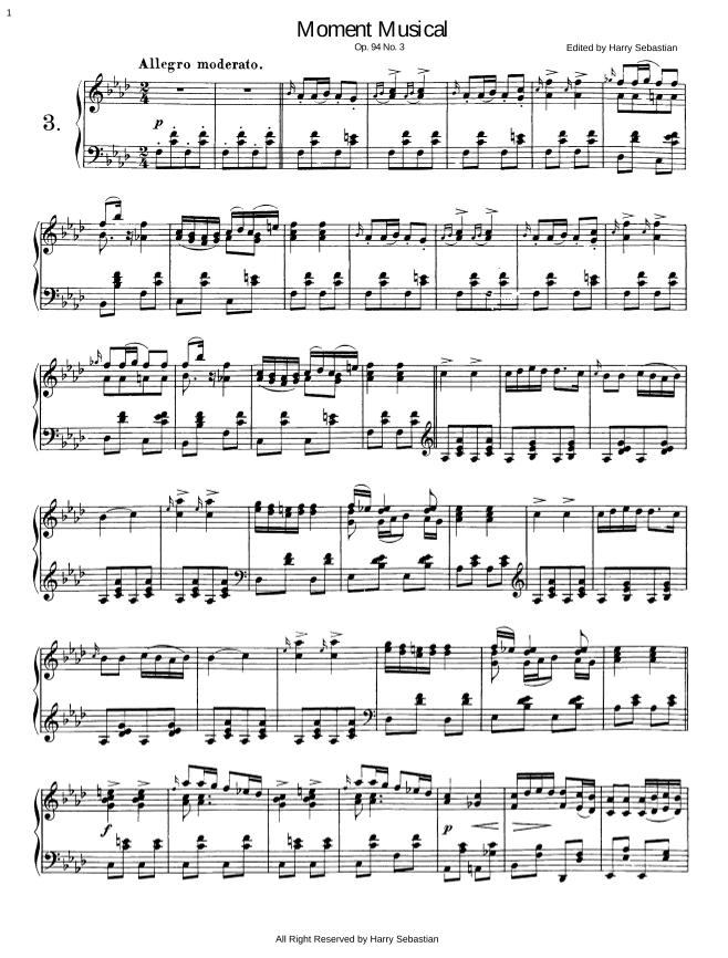 Schubert- Moment Musical Op. 94 No. 3 (D780) in F Minor (arr. Harry Sebastian)