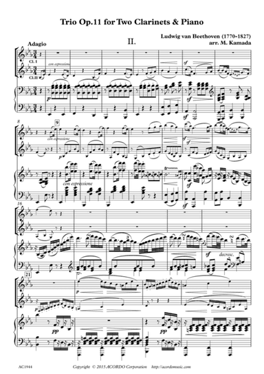 Adagio from Trio Op.11 for Two Clarinets & Piano (arr. Mikio Kamada)