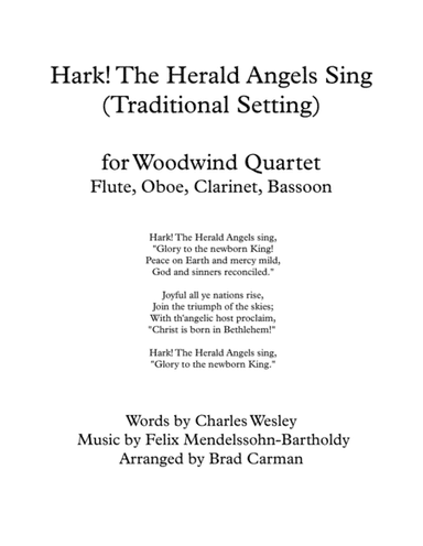 Hark! The Herald Angels Sing for Woodwind Quartet (arr. Brad Carman)