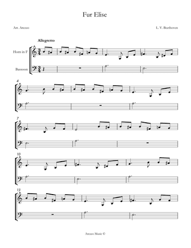 beethoven fur elise Horn and Bassoon sheet music (arr. Arezzo Music)