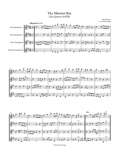The Minstrel Boy (Sax Quartet AATB) (arr. Jordan Grigg)