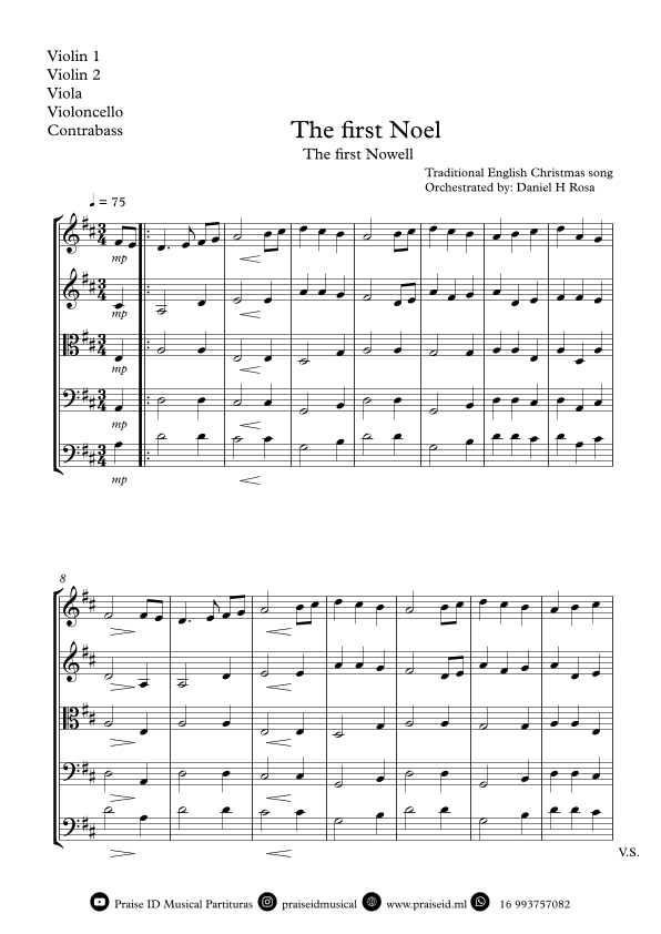 The First Noel - The First Nowell - Easy Christmas Carol - String Quartet (arr. Daniel H Rosa)