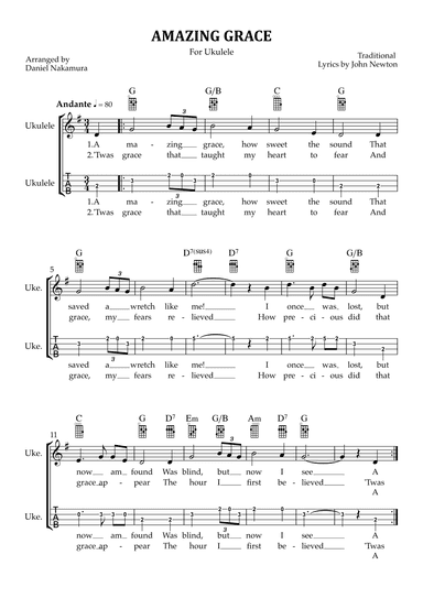 Amazing Grace (for Ukulele with TAB) (arr. Daniel Nakamura)