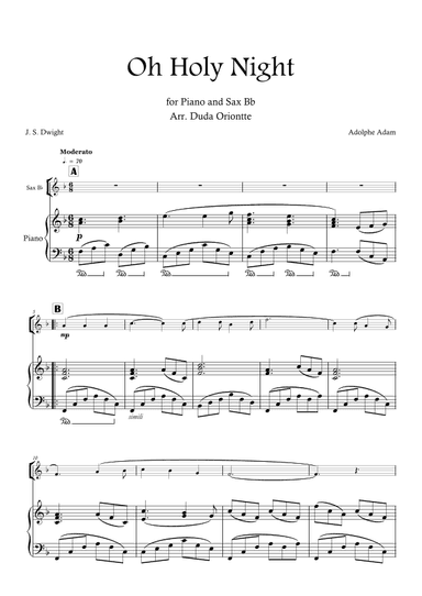Oh Holy Night (F major - Saxophone Bb- Piano - no chords) (arr. Duda Oriontte)
