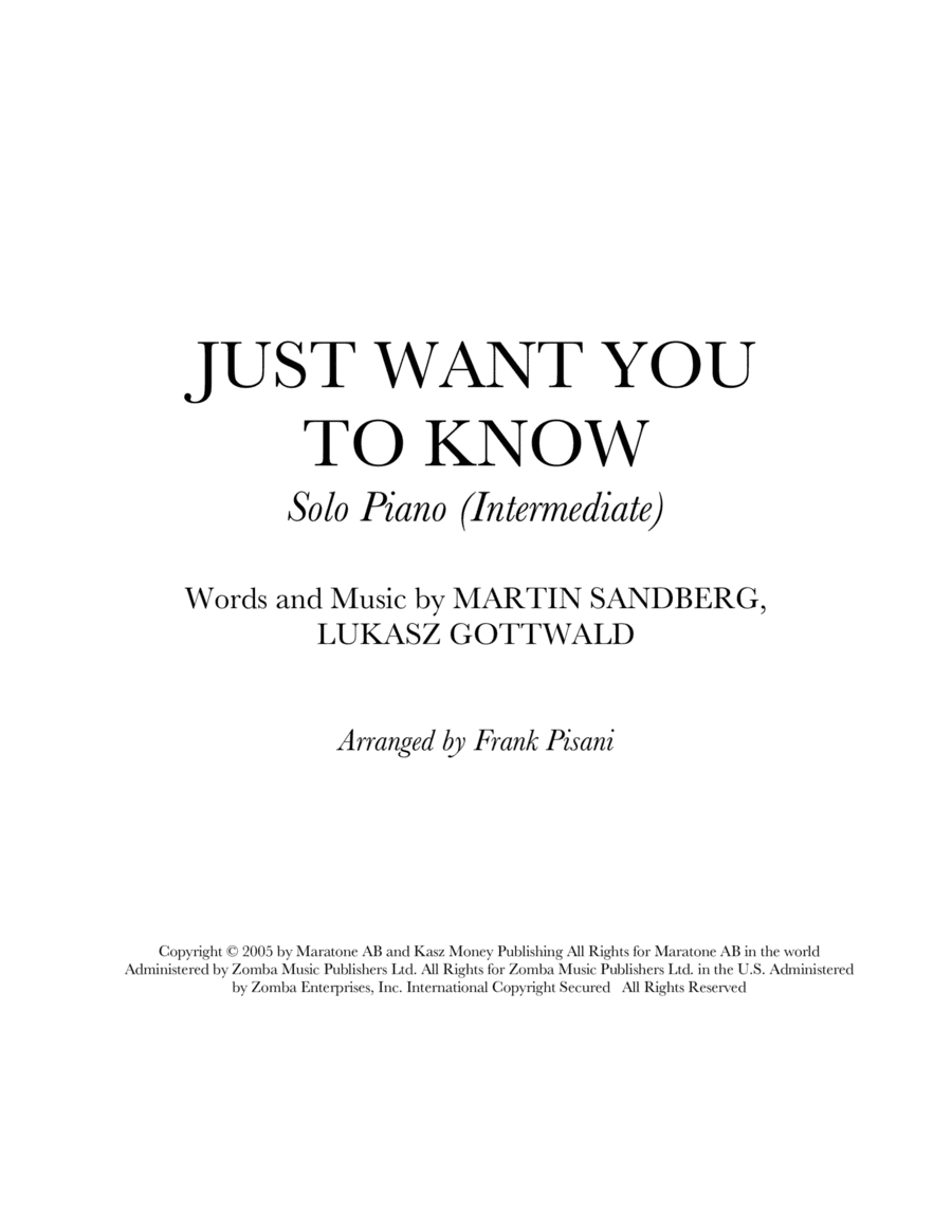 Just Want You To Know (arr. Frank Pisani)