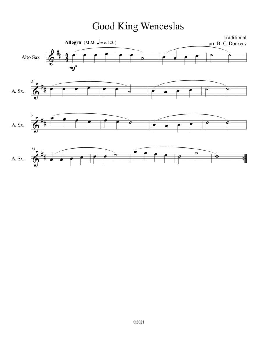 Good King Wenceslas (Alto Sax Solo) (arr. B. C. Dockery)