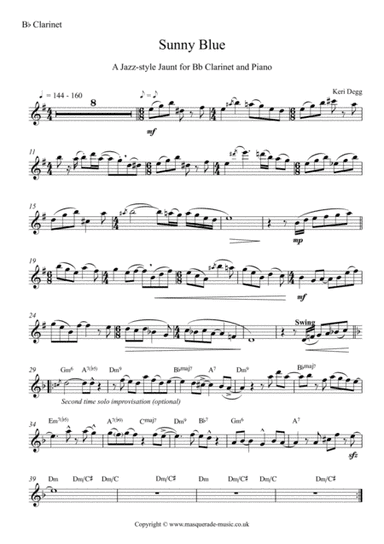 Sunny Blue - A Jazz Style Jaunt for Bb Clarinet and Piano (improvisation optional, or use solos prov