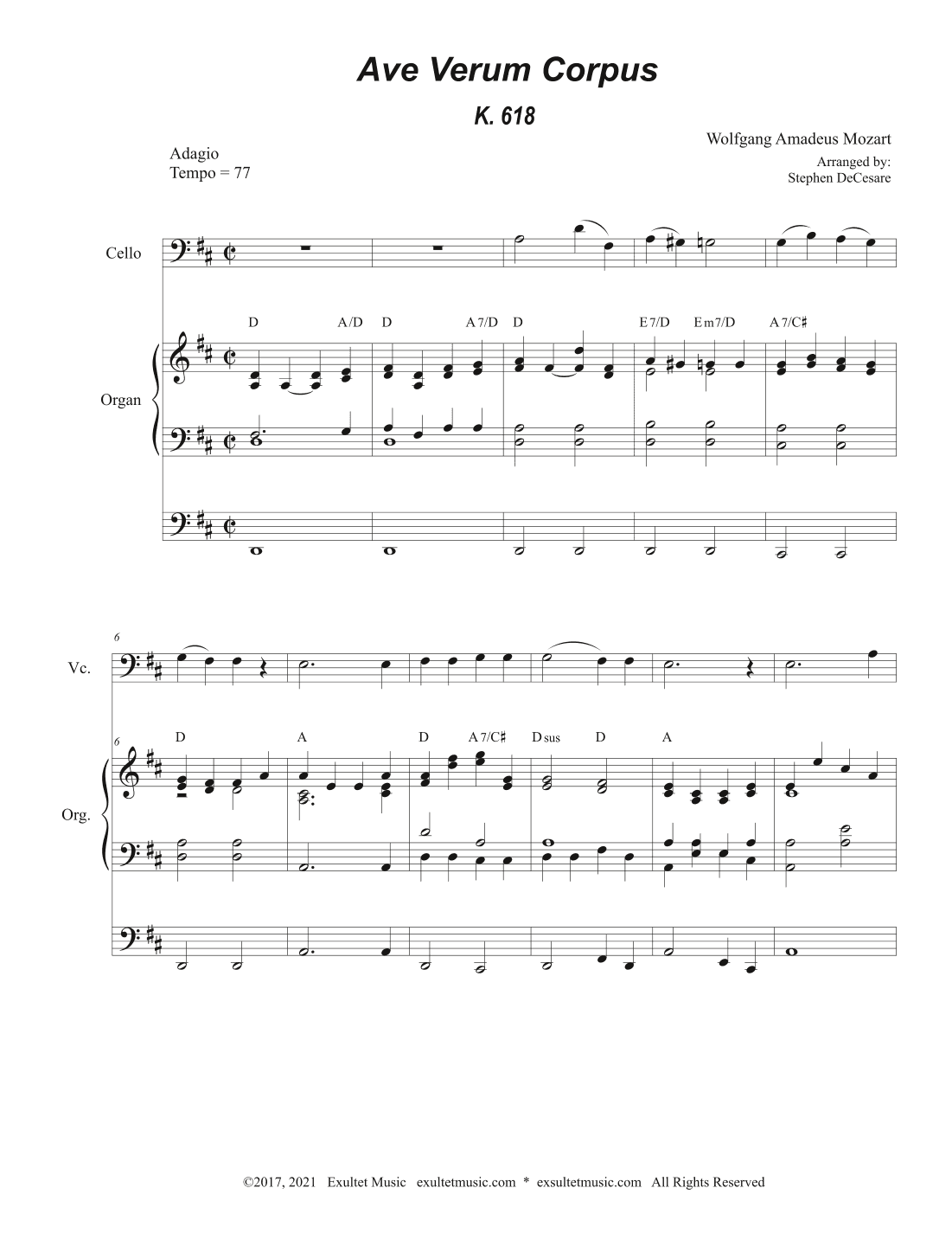 Ave Verum Corpus (Cello solo - Organ Accompaniment) (arr. Stephen DeCesare)