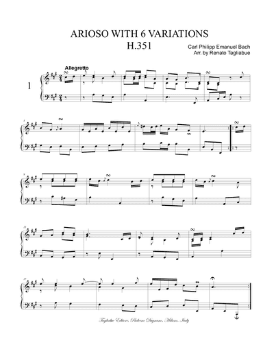 Bach C.P. Emanuel, ARIOSO WITH 6 VARIATIONS (arr. Renato Tagliabue)