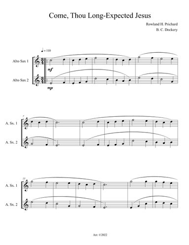 Come, Thou Long-Expected Jesus (Alto Sax Duet) (arr. B. C. Dockery)