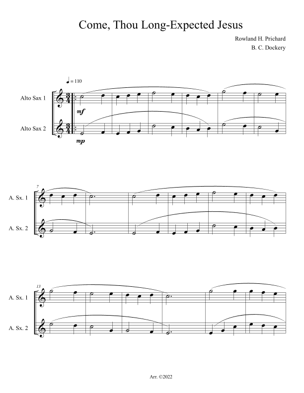Come, Thou Long-Expected Jesus (Alto Sax Duet) (arr. B. C. Dockery)