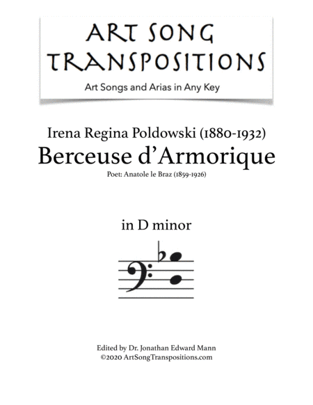 POLDOWSKI: Berceuse d'Armorique (transposed to D minor, bass clef) (arr. ArtSongTranspositions.com)