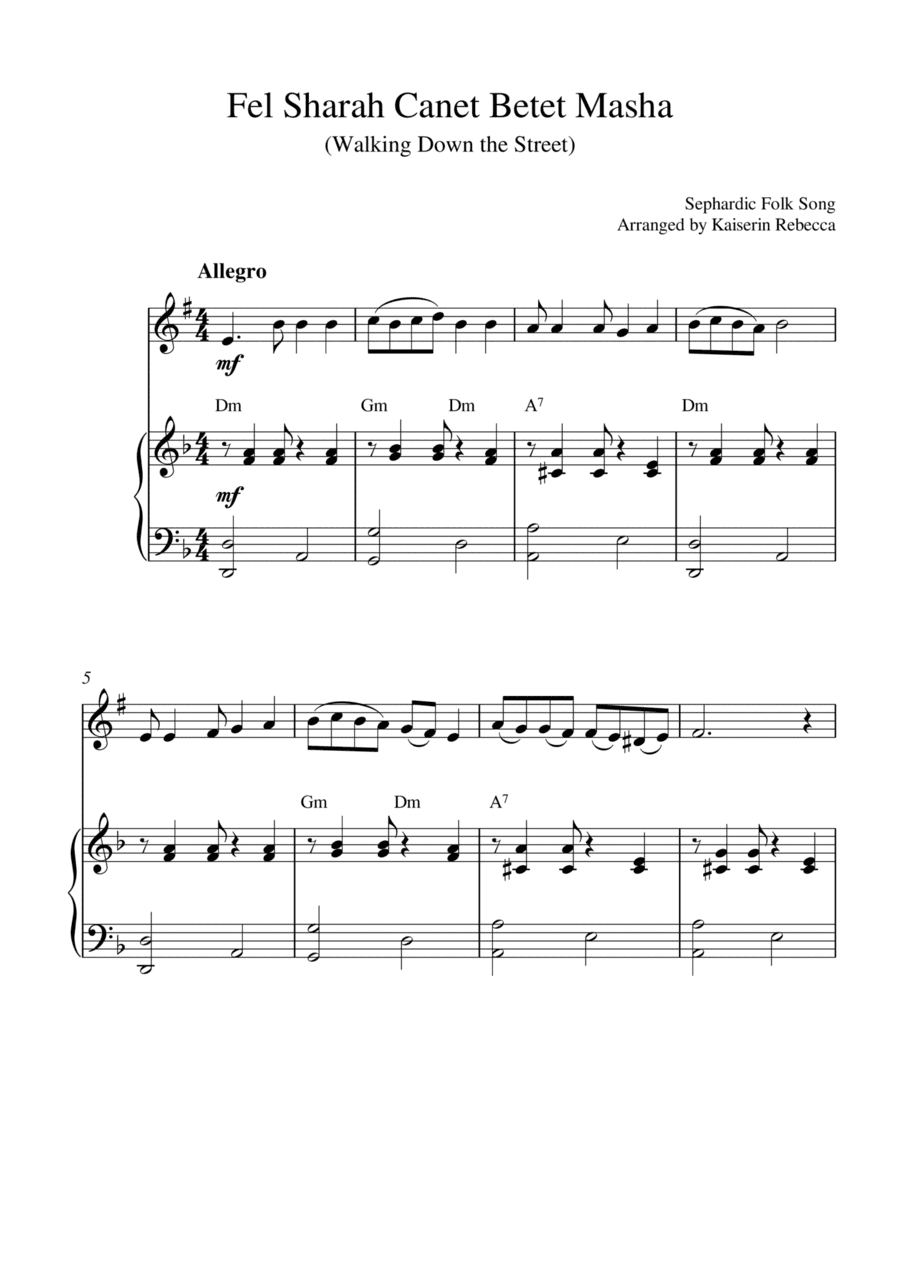 Fel Sharah Canet Betet Masha (for Bb clarinet solo and piano accompaniment) (arr. Kaiserin Rebecca)