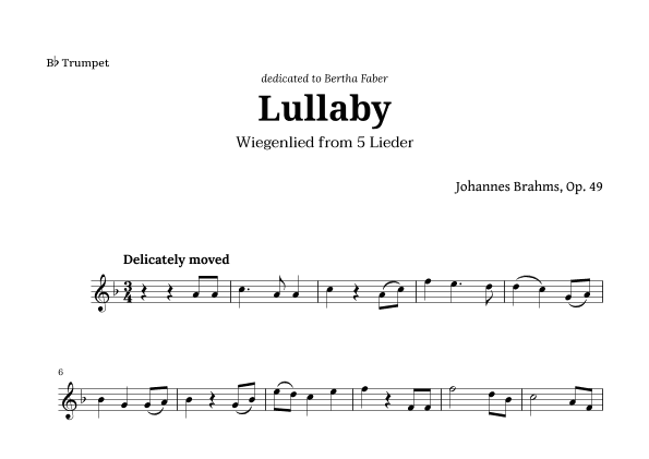 Wiegenlied (lullaby) by Brahms for Trumpet (arr. Langanho)