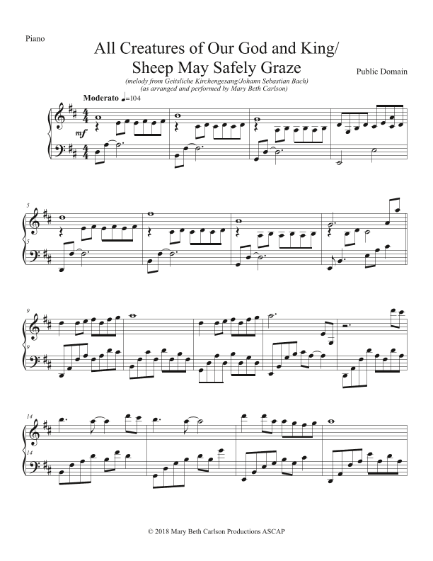 All Creatures of Our God and King / Sheep May Safely Graze (arr. Mary Beth Carlson)
