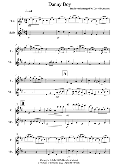 Danny Boy for flute and Violin Duet (arr. David Burndrett)