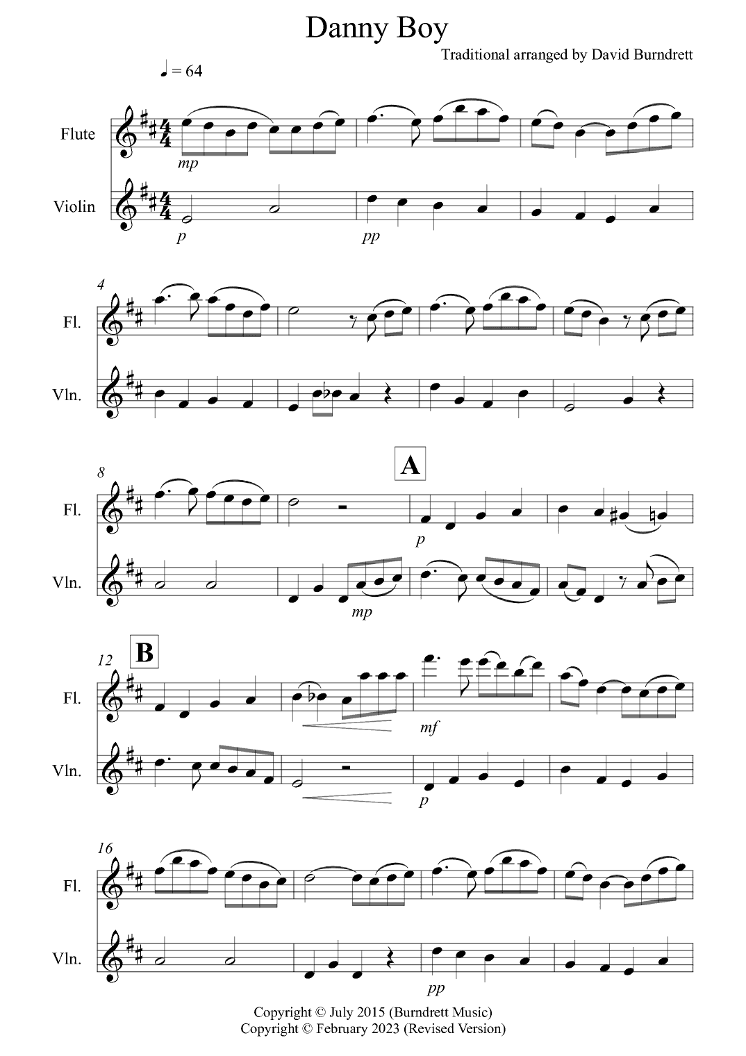 Danny Boy for flute and Violin Duet (arr. David Burndrett)
