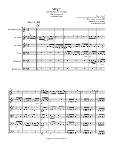 Allegro (from "Sonata for Trumpet") (Bb) (String Quintet - 2 Violins, 1 Viola, 1 Cello, 1 Bass with (arr. Regis Bookshar)