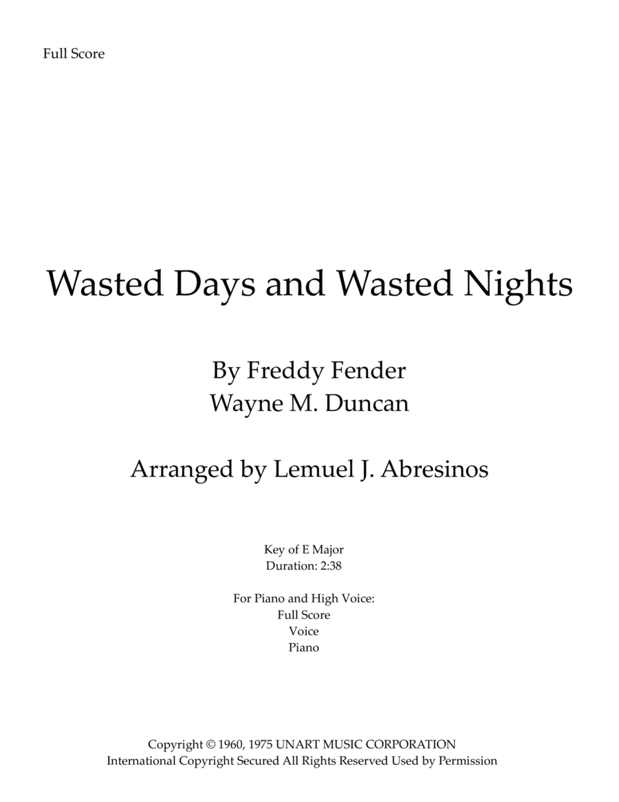 Wasted Days And Wasted Nights (arr. Lemuel J. Abresinos)