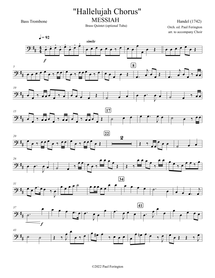 "Hallelujah Chorus" for Brass Quintet & Timpani (to accompany singers) (arr. Paul Ferington)