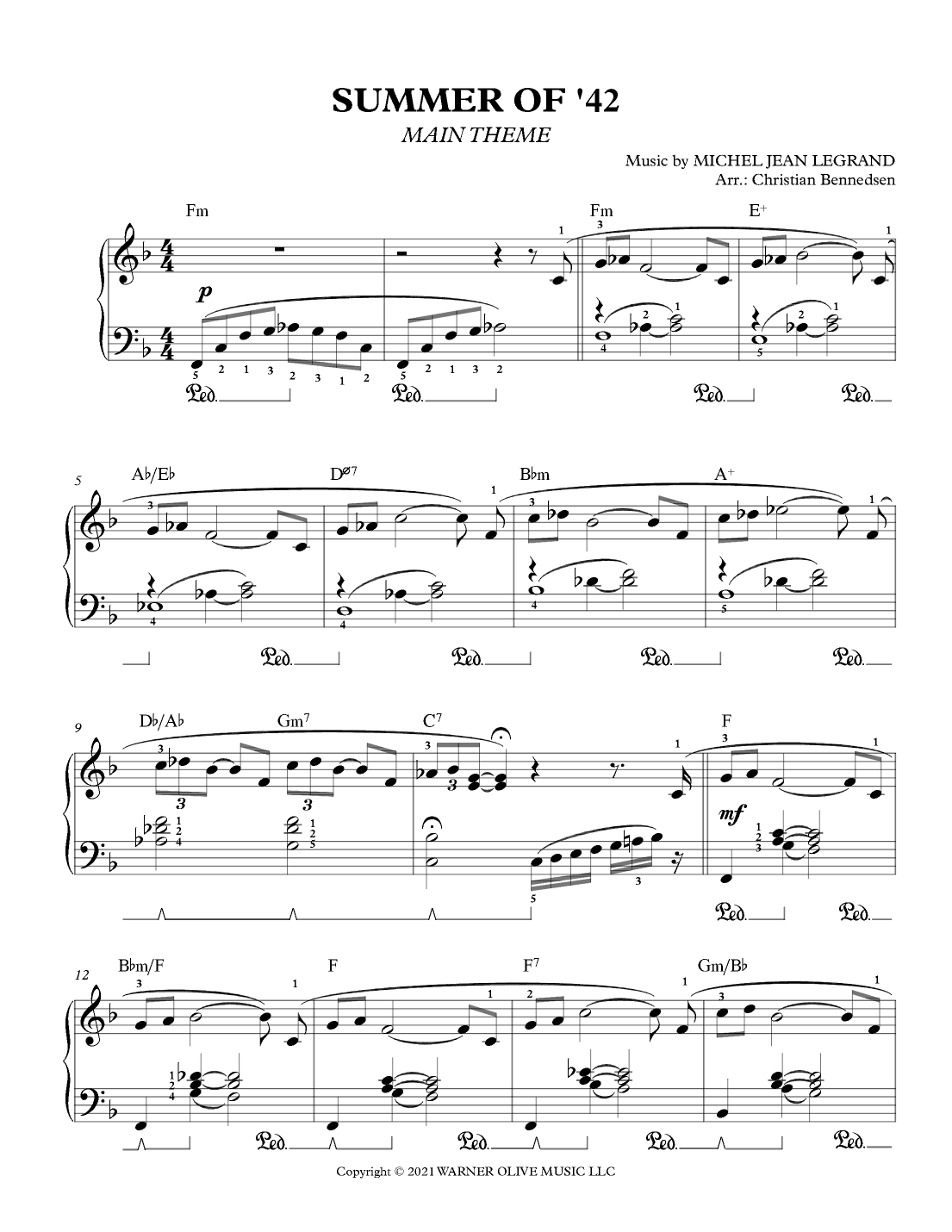 Summer Of 42 (arr. Christian Bennedsen)
