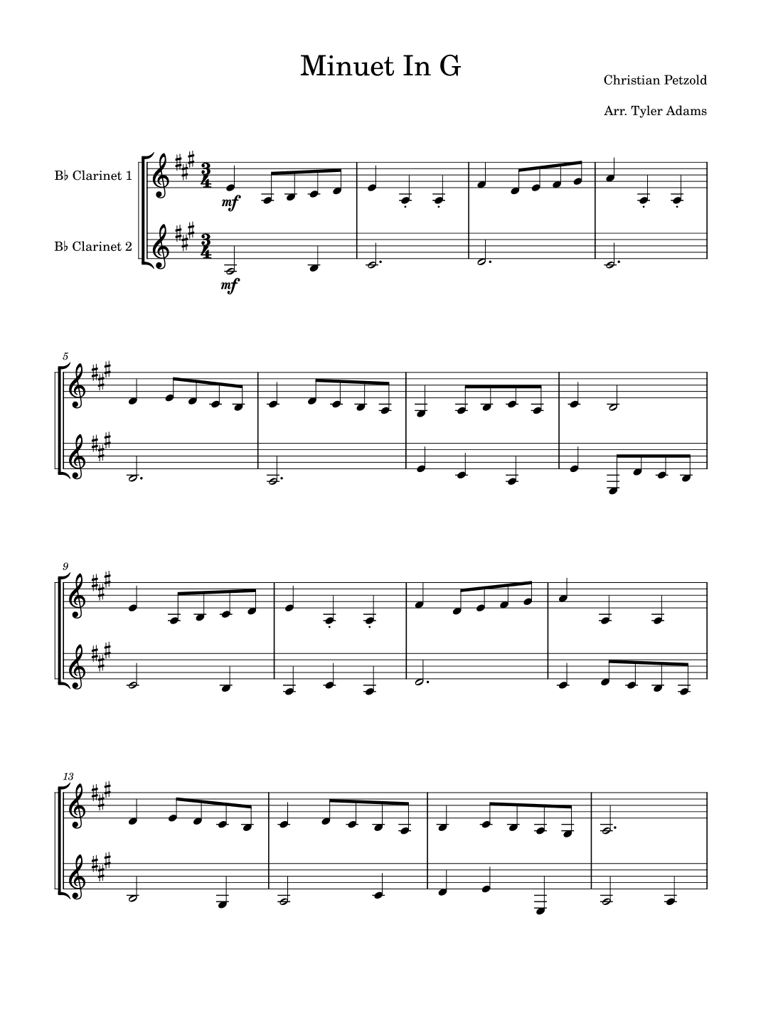 Minuet in G (Easy Clarinet Duet) (arr. Tyler Adams)