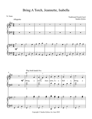 Bring A Torch, Jeanette, Isabella (elementary piano with optional duet) (arr. Sandra Zylstra)