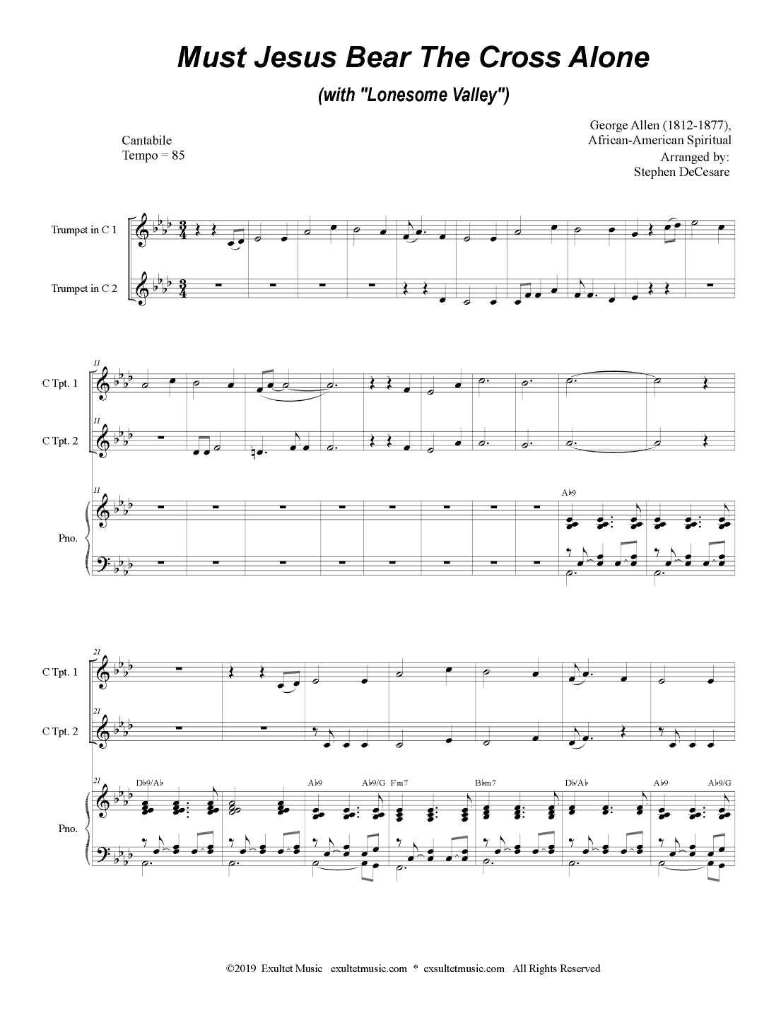 Must Jesus Bear The Cross Alone (with "Lonesome Valley") (Duet for C-Trumpet) (arr. Stephen DeCesare)