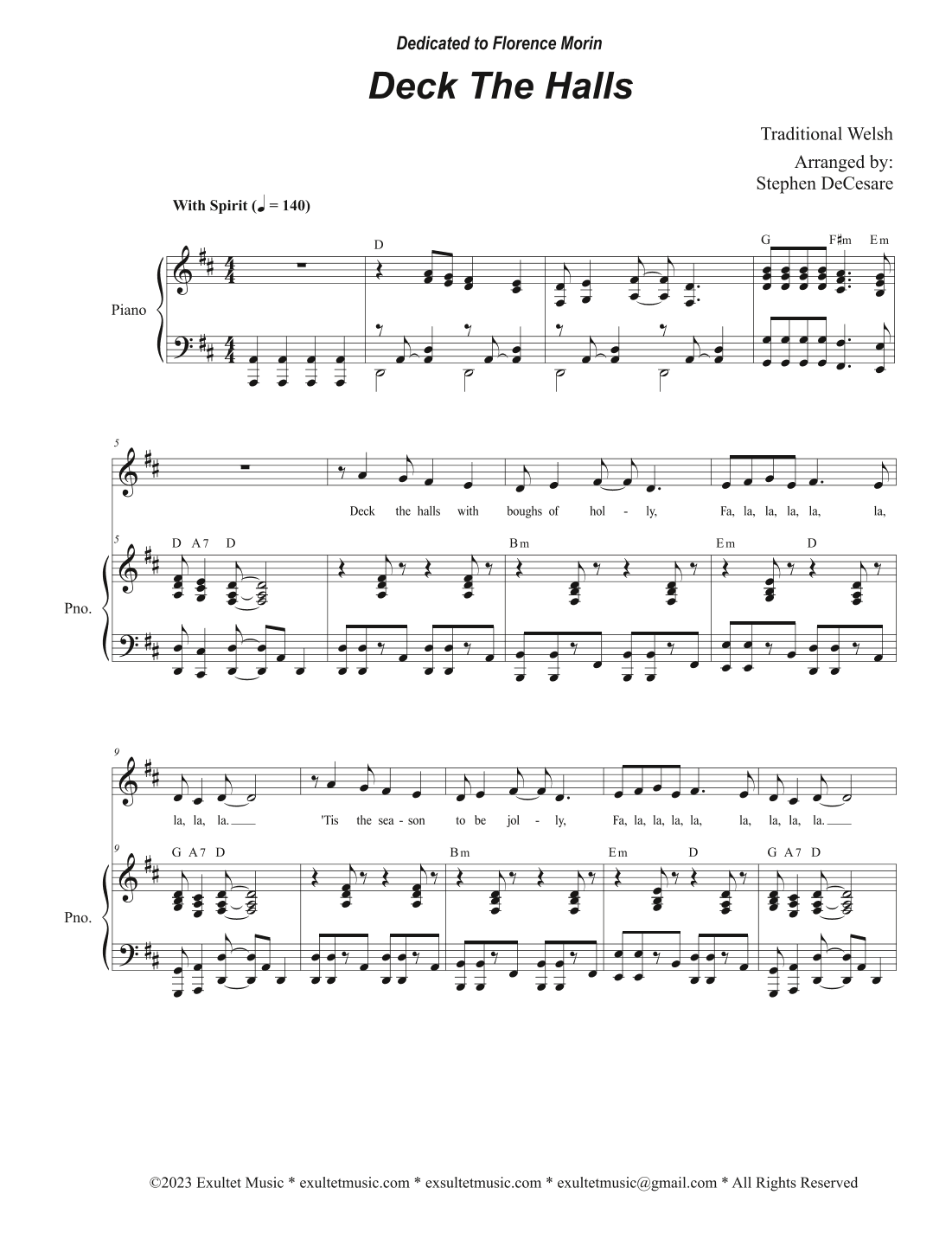 Deck The Halls (Unison choir - High Key) (arr. Stephen DeCesare)