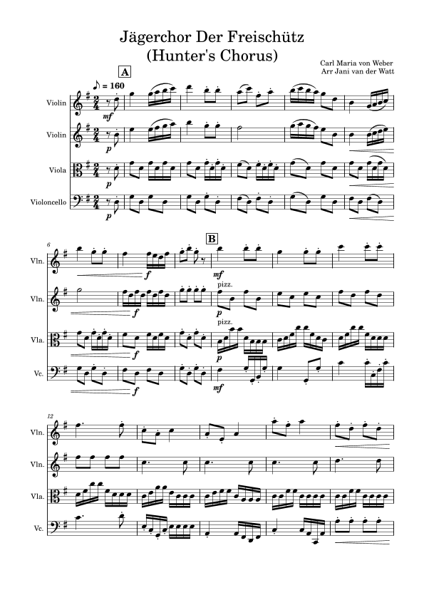 Jaegerchor (Hunter's Chorus) - Full score and parts (arr. Jani van der Watt)