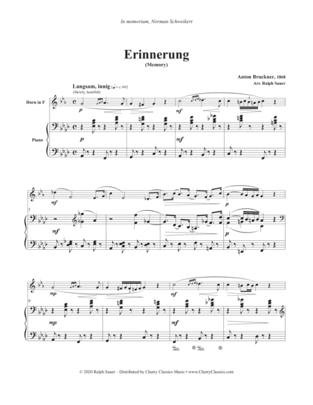 Erinnerung (Memory) for Horn and Piano (arr. Ralph Sauer)