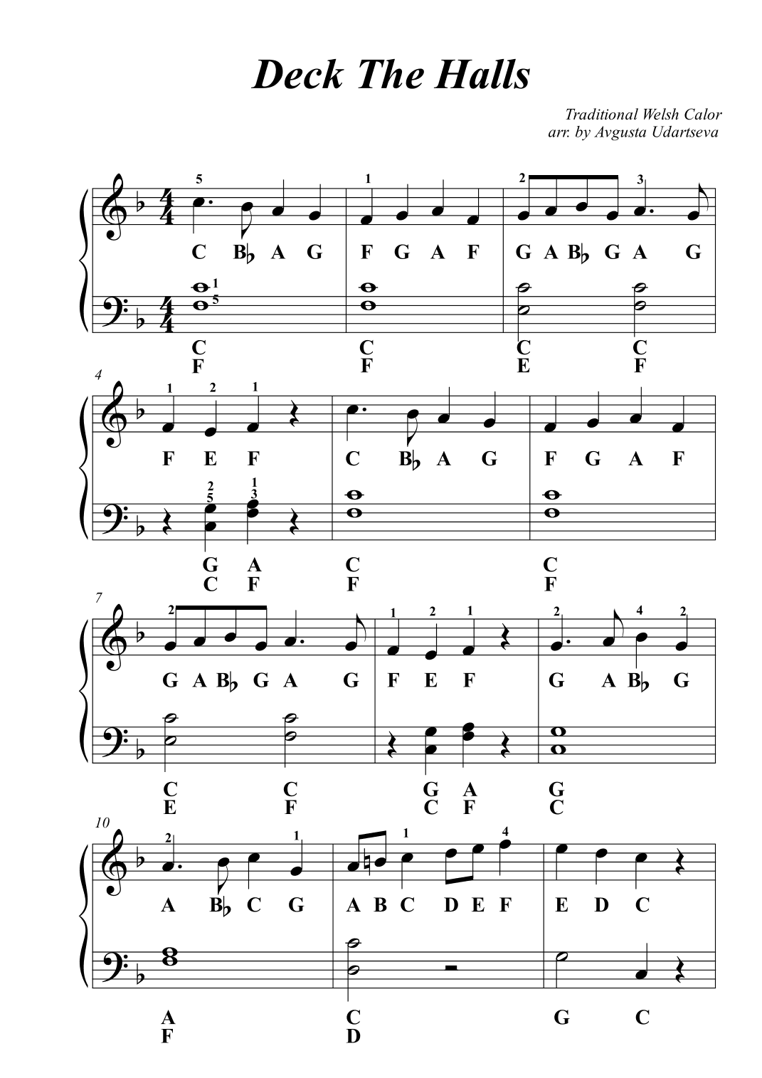 Deck The Halls - Easy Piano (arr. Avgusta Udartseva)