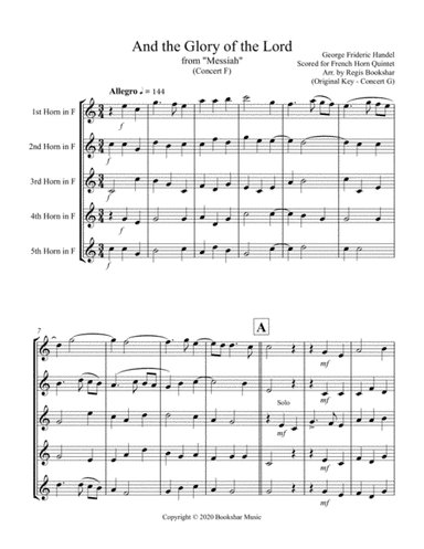 And the Glory of the Lord (from "Messiah" (F) (French Horn Quintet) (arr. Regis Bookshar)