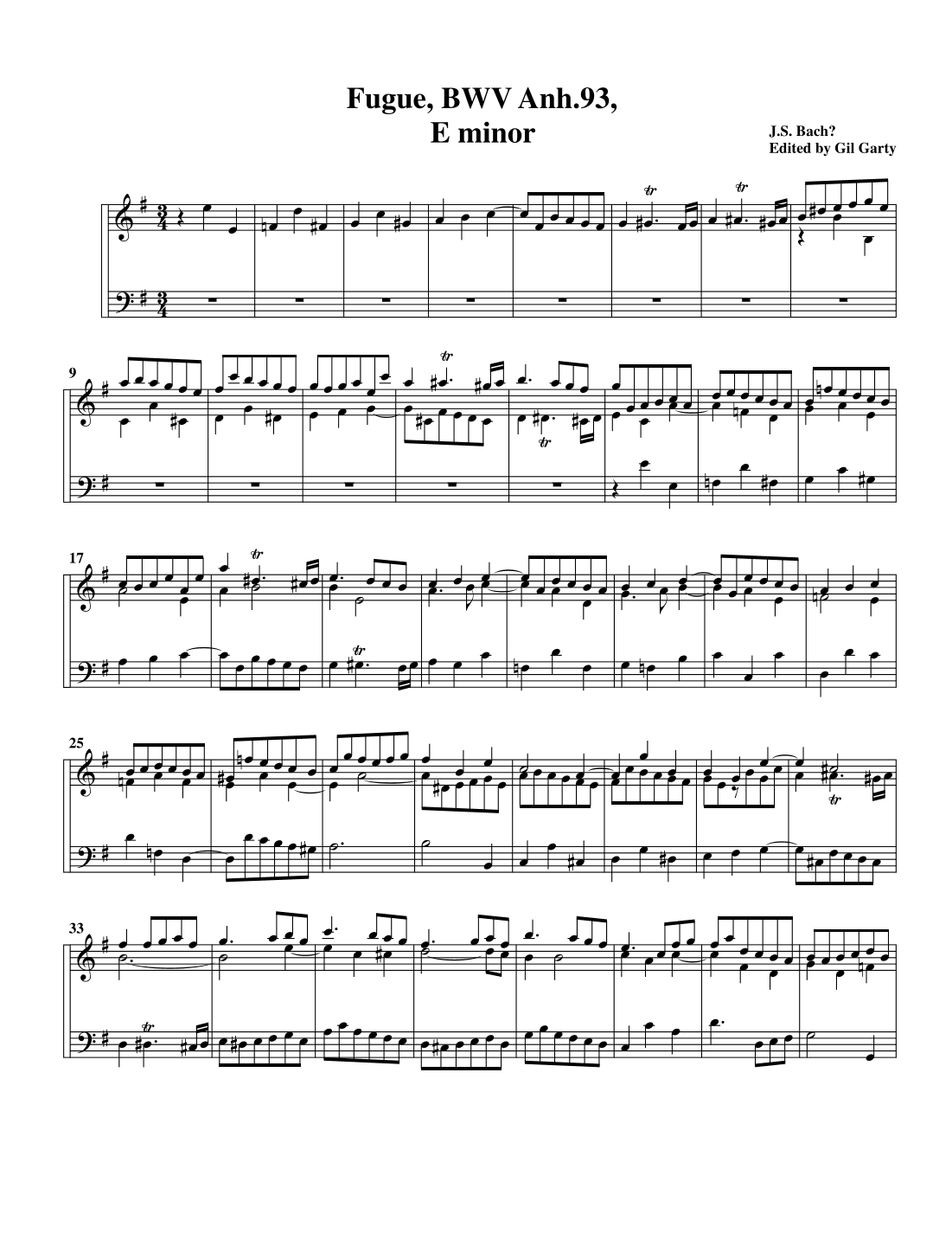 Fugue BWV Anh. 93, E minor (arr. Gil Garty)
