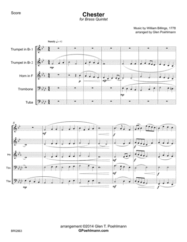 CHESTER - for BRASS QUINTET (arr. Glen Poehlmann)