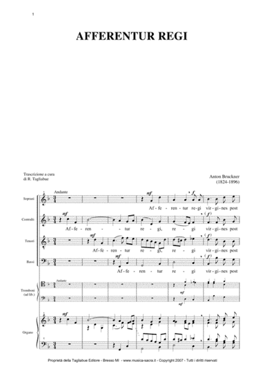AFFERENTUR REGI - WAB 1 - A. BRUCKNER - SATB Choir, Tbn (ad lib.) and Organ (arr. Renato Tagliabue)