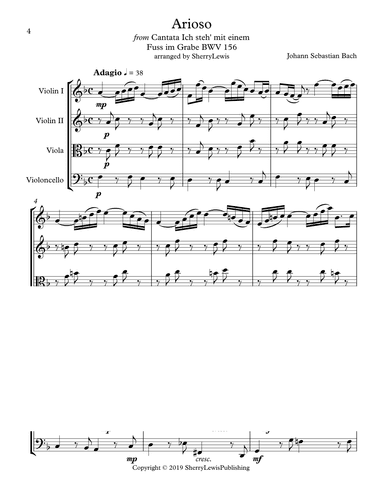 ARIOSO, Bach, String Quartet, Intermediate Level for 2 violins, viola and cello (arr. Sherry Lewis)