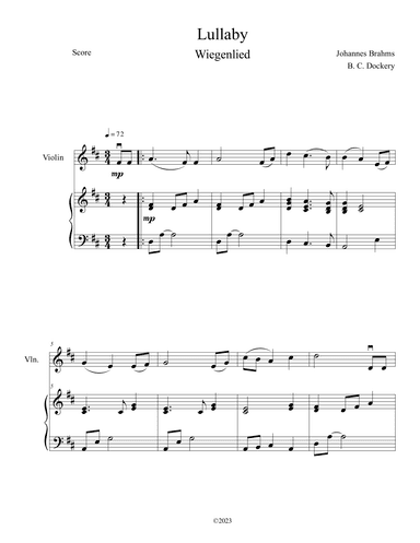 Brahms's Lullaby (Violin Solo with Piano Accompaniment) (arr. B. C. Dockery)