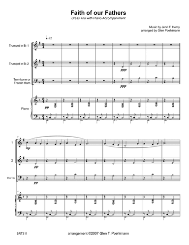 FAITH OF OUR FATHERS - BRASS TRIO with Piano Accompaniment (arr. Glen Poehlmann)