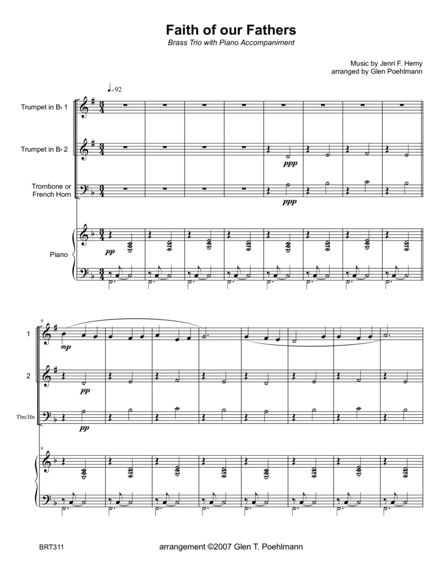 FAITH OF OUR FATHERS - BRASS TRIO with Piano Accompaniment (arr. Glen Poehlmann)