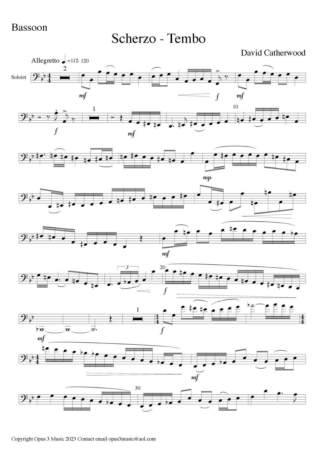 Scherzo for Bassoon and Piano 'Tembo' by David Catherwood